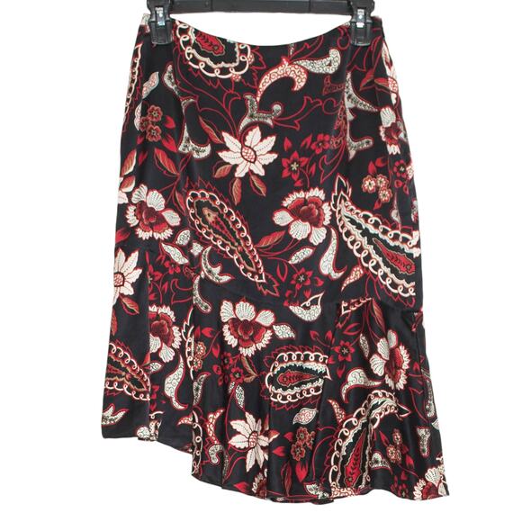 Vintage INC Skirt Silk Floral Asymmetrical Whimsigoth Dark Academia Black Red 2 - Picture 1 of 5